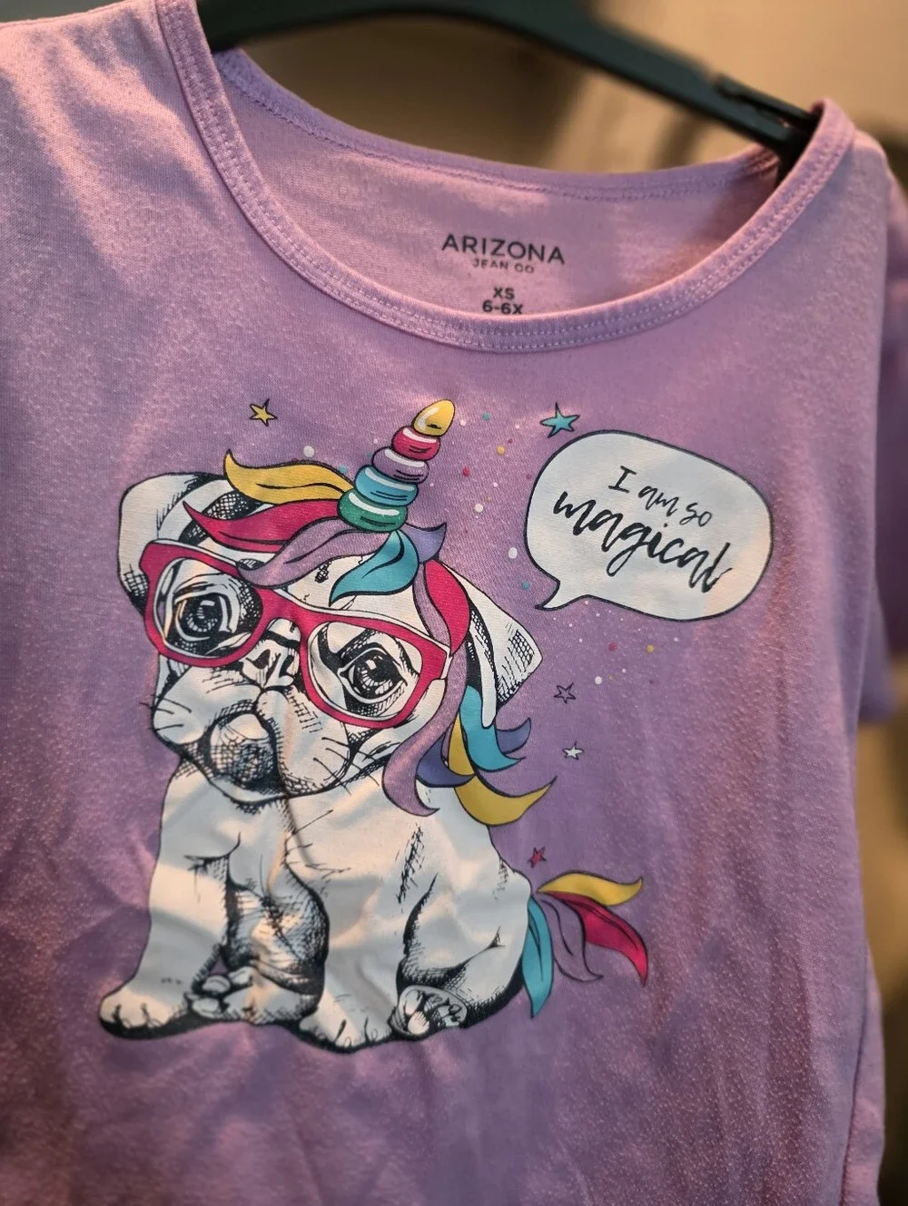 Arizona Girls Purple Unicorn Pug Graphic T-Shirt I Am Magical